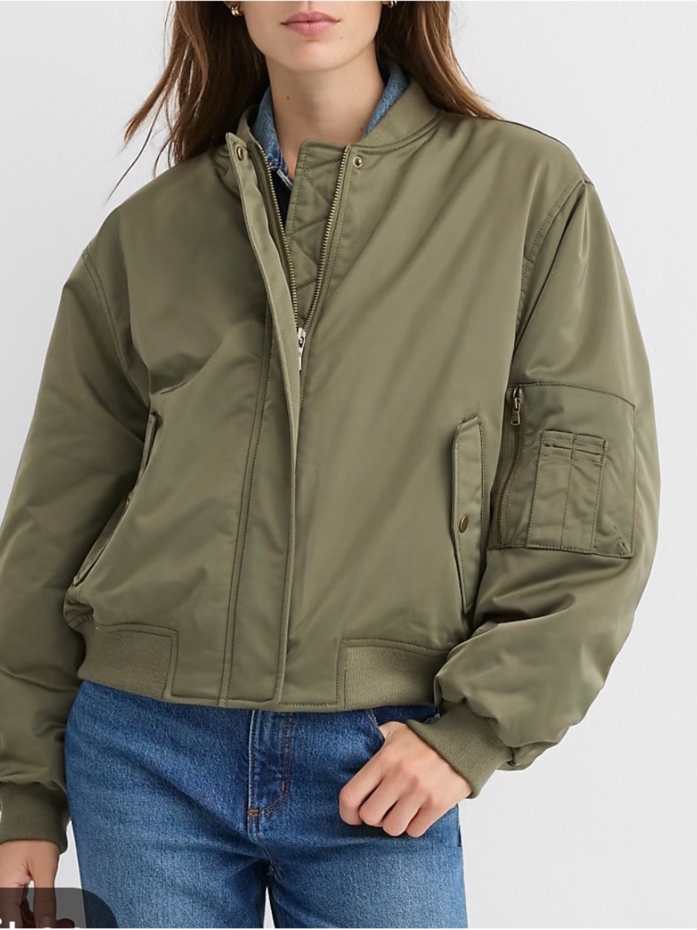 LOFT Twill Olive Green Bomber Jacket Medium